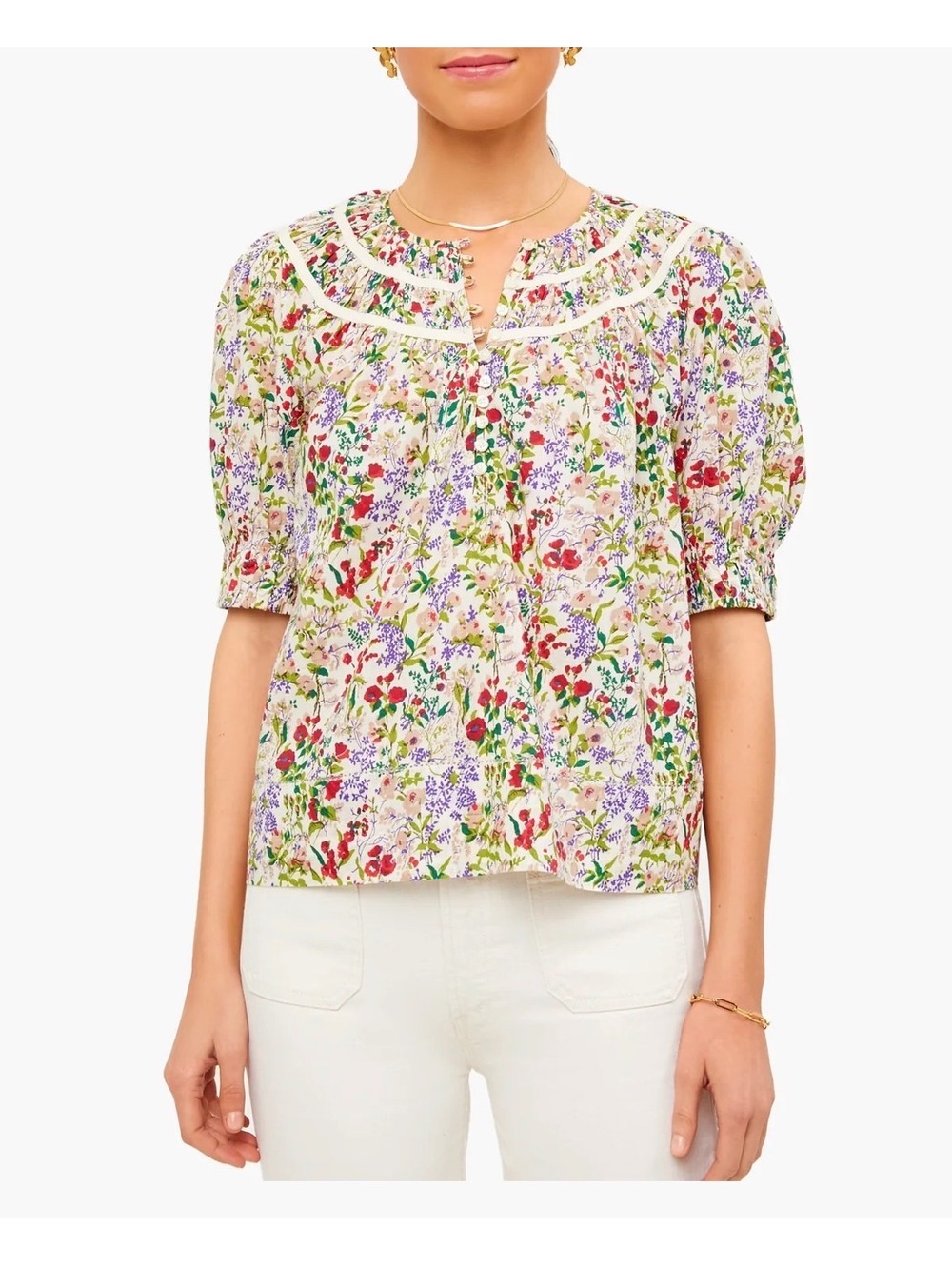 The GREAT. Storyteller Top in Cream Fresh Water Floral